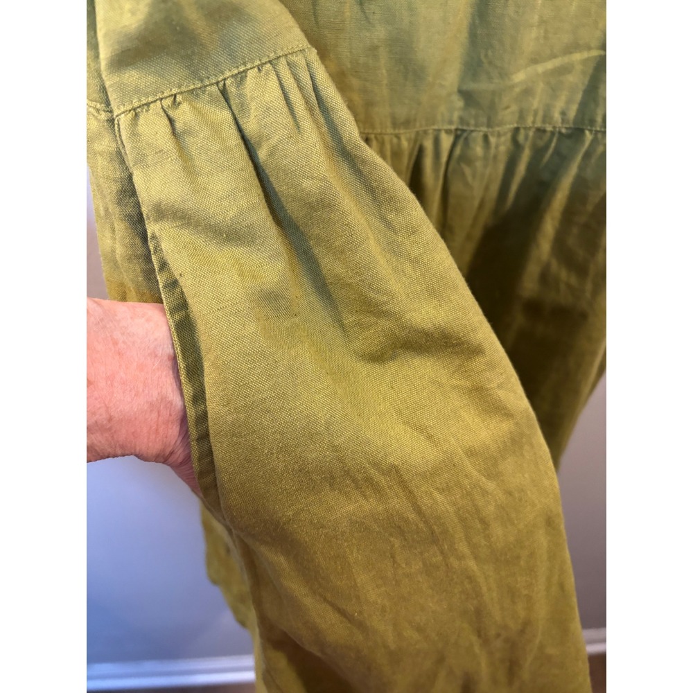 GUDRUN SJODEN Chartreuse Green Linen cotton Embroidered Drop Waist Dress S - Picture 5 of 7